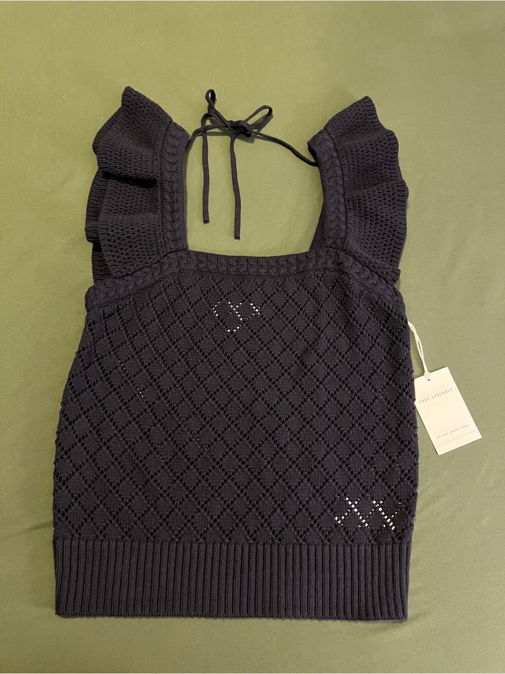 Navy Knit Ruffle Sleeves Tank Top Size M